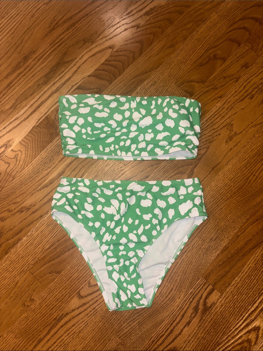 SHEIN Green and White Animal Print Bandeau Bikini Set